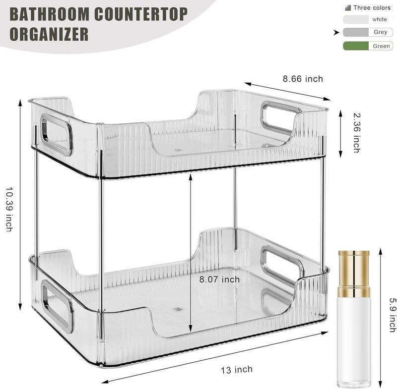 VARNI HOUSE MART 2-Tier Makeup Desk Organizer - Acrylic Bathroom Countertop Clear Cosmetic Perfume Organizer Vanity Bedroom Storage Tray Kitchen Spice Shelf Snack Mug Holder Acrylic Transparent Clear - Image 2