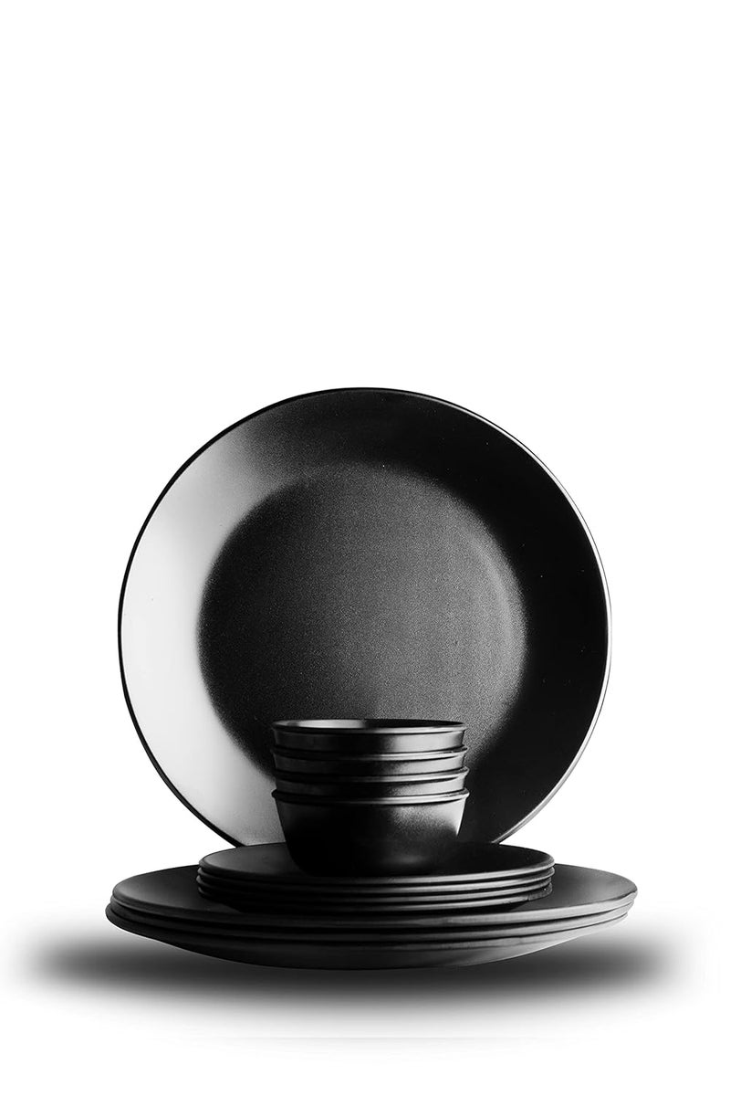 ECOSPIT CONTAINER Pack of 12 Black Regular Melamine Dinner Set Plates and Bowls Dinner Set Full Plates Small Plates with katoris Regular Black Design - Image 3