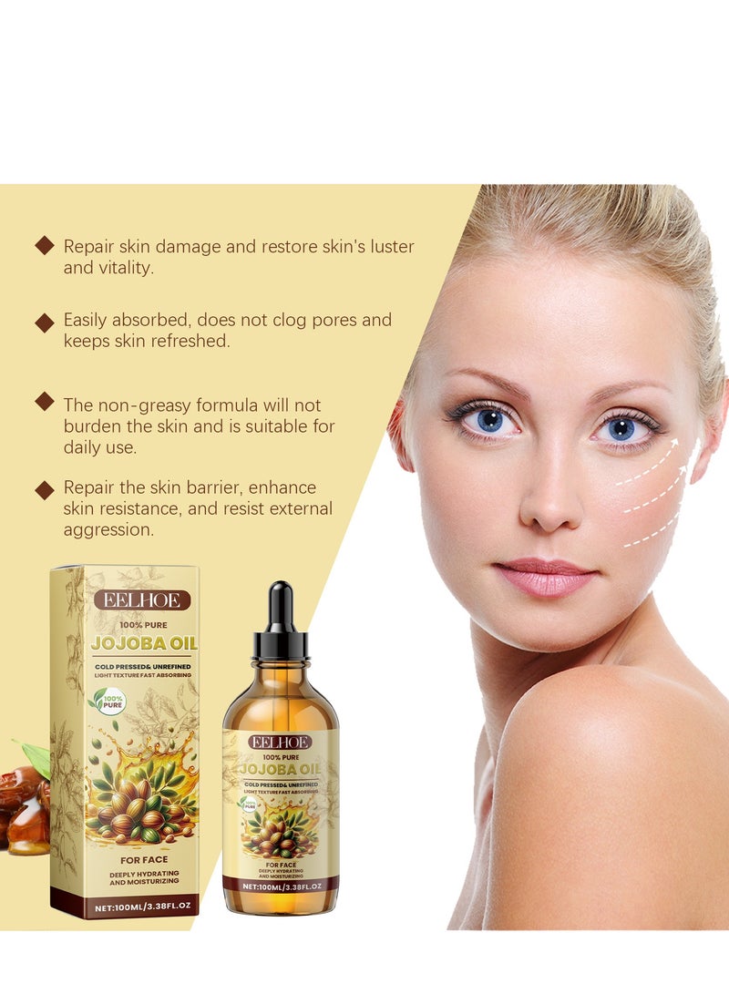 إيلهو زيت الجوجوبا العضوي المعصور على البارد 100 مل، 100% زيت جوجوبا طبيعي نقي نباتي للبشرة، الأظافر، اليدين، الجسم والوجه، ترطيب الوجه للنساء، العناية بالإشراق والت firmness، زيت فيتامين C - Image 2