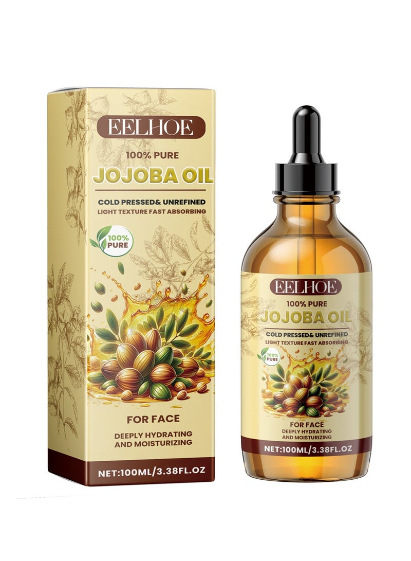 إيلهو زيت الجوجوبا العضوي المعصور على البارد 100 مل، 100% زيت جوجوبا طبيعي نقي نباتي للبشرة، الأظافر، اليدين، الجسم والوجه، ترطيب الوجه للنساء، العناية بالإشراق والت firmness، زيت فيتامين C - Image 1
