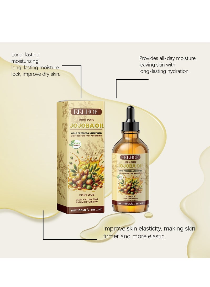 إيلهو زيت الجوجوبا العضوي المعصور على البارد 100 مل، 100% زيت جوجوبا طبيعي نقي نباتي للبشرة، الأظافر، اليدين، الجسم والوجه، ترطيب الوجه للنساء، العناية بالإشراق والت firmness، زيت فيتامين C - Image 4