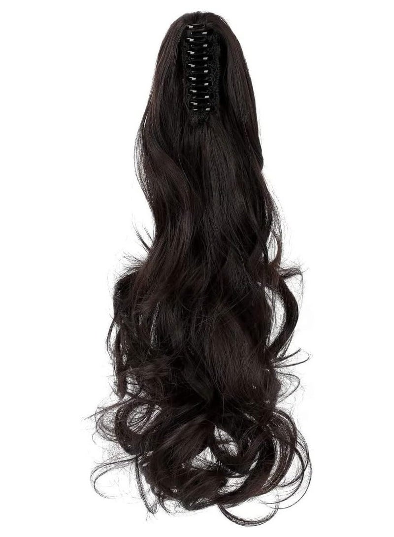 إستيل وصلات شعر ذيل الحصان بمشبك، وصلات شعر مجعدة ومموجة بمشبك، وصلات شعر صناعية طويلة بمشبك، ذيل حصان للنساء، بني داكن مجعد - Image 2