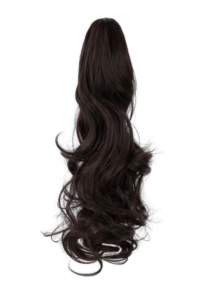 إستيل وصلات شعر ذيل الحصان بمشبك، وصلات شعر مجعدة ومموجة بمشبك، وصلات شعر صناعية طويلة بمشبك، ذيل حصان للنساء، بني داكن مجعد - Image 3