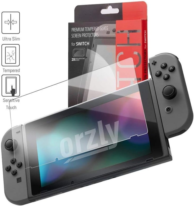 Orzly Nintendo Switch Accessory, Ultimate Pack for Nintendo Switch [Pack Includes: Tempered Glass Screen Protectors, Type C Cable, Case (Hard Case), Comfort Grip Case etc...] – Black - Image 4