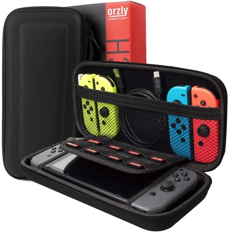 Orzly Nintendo Switch Accessory, Ultimate Pack for Nintendo Switch [Pack Includes: Tempered Glass Screen Protectors, Type C Cable, Case (Hard Case), Comfort Grip Case etc...] – Black - Image 3