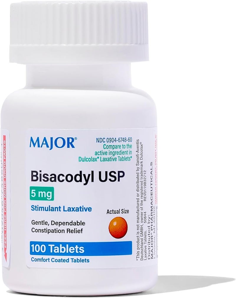 Major Pharmaceuticals Major Pharmaceuticals Bisacodyl Stimulant Laxative, 5mg Enteric Coated, 100 Tablets 