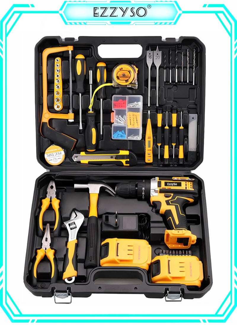 EzzySo 129 Piece Power Tools Kit with 48V Cordless Drill, Professional Household Home Tool Kit Set with DIY Hand Tool Kits for Garden Office House Repair Maintain  - Image 1