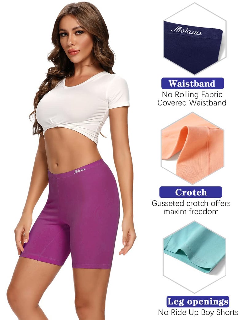 Molasus Womens Boxer briefs Cotton Boy Shorts Underwear Anti Chafing Bike Short Long Leg Under Shorts Multicolor 4 Pack X-Large - Image 2