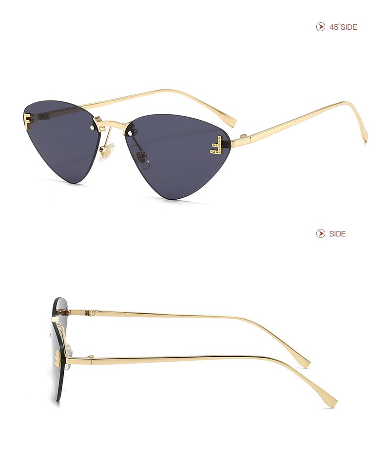 Fendi Rimless Cat Eye Sunglasses Gold Metal Frame UV400 Fashion Shades for Women with Grey Lenses - Image 2