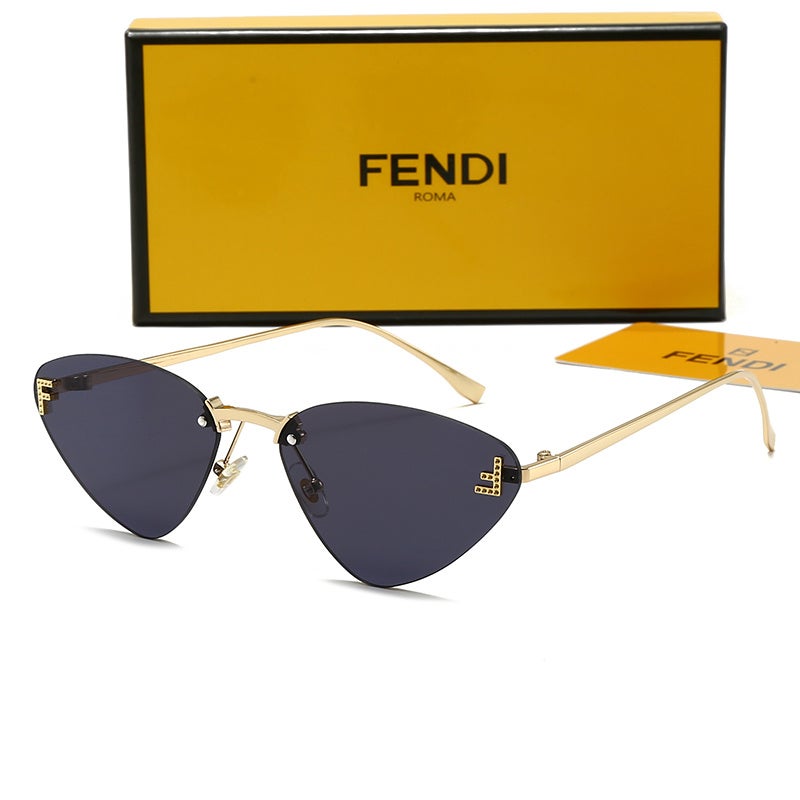 Fendi Rimless Cat Eye Sunglasses Gold Metal Frame UV400 Fashion Shades for Women with Grey Lenses - Image 1