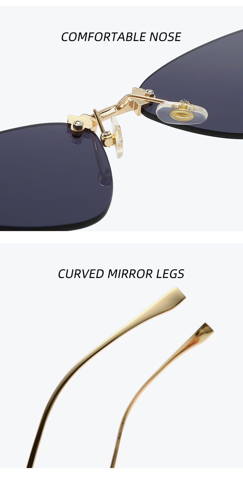 Fendi Rimless Cat Eye Sunglasses Gold Metal Frame UV400 Fashion Shades for Women with Grey Lenses - Image 3
