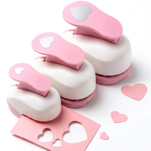 LOVEINUSA Pink Heart Shape Hole Punch 3PCS Set High Precision Design for Romantic Heart Patterns for Wedding Greeting Cards Scrapbooking DIY Albums Handmade Scrapbook Papers Puncher - Image 1