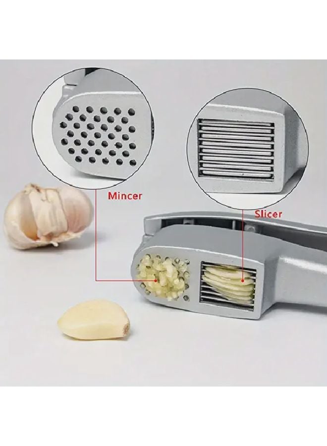 Light Grey Garlic Press Multifunctional Zinc Alloy Garlic Chopper Slicer Mincer Crusher Kitchen Tool Ginger Squeezer - Image 5
