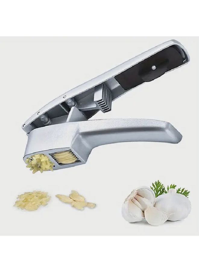 Light Grey Garlic Press Multifunctional Zinc Alloy Garlic Chopper Slicer Mincer Crusher Kitchen Tool Ginger Squeezer - Image 3