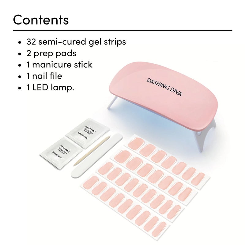 Dashing Diva Glaze Nail Starter Kit - Pale Blush - Long Lasting, Chip Resistant, Semi-Cured Gel Nail Strips - 7-Piece Manicure Set with 32 Strips and Mini LED Lamp - Image 3