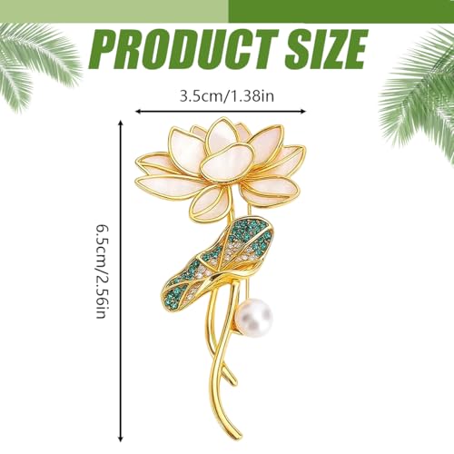 BharatBazaar Brooches for Women, Elegant Lotus Flower Design Brooch Pin, Pearl Brooch Pins for Women, Stylish Accessories for Woman, 6.5 x 3.5 cm Alloy Brooch for Parties and Banquets - Image 2