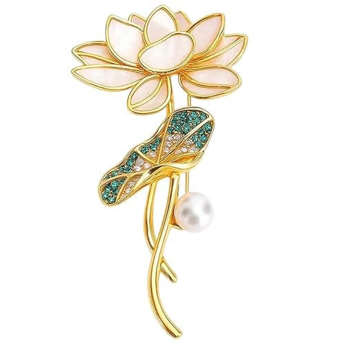 BharatBazaar Brooches for Women, Elegant Lotus Flower Design Brooch Pin, Pearl Brooch Pins for Women, Stylish Accessories for Woman, 6.5 x 3.5 cm Alloy Brooch for Parties and Banquets - Image 1