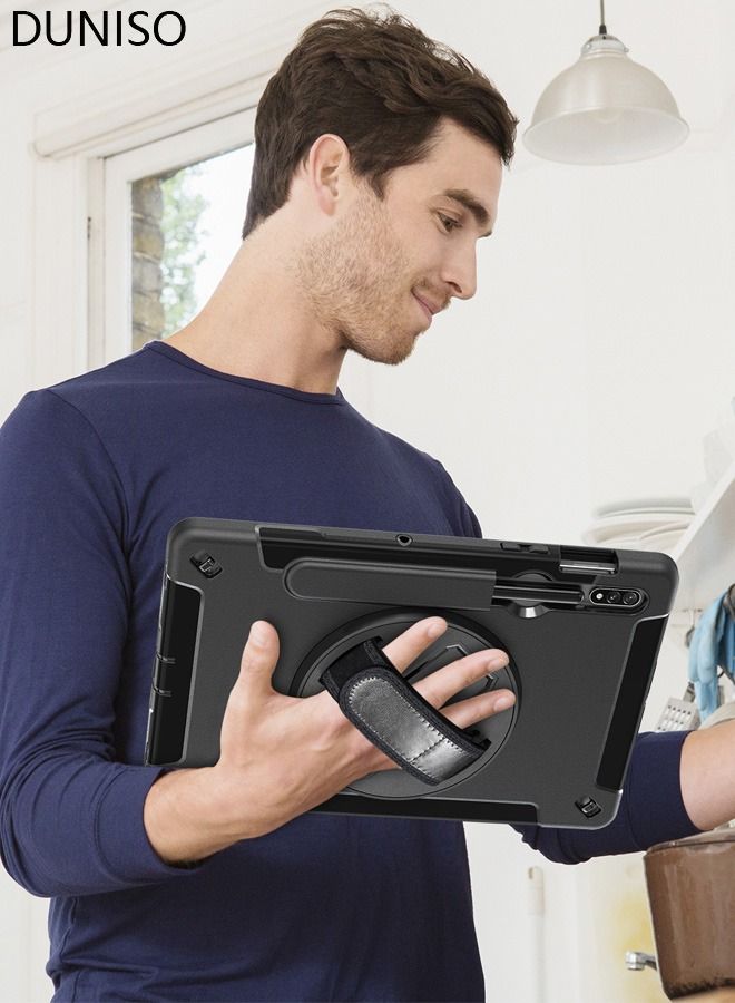 DUNISO Samsung Galaxy Tab S8 / S7 Case 11 Inch Multiple Angle Stand Cover with S Pen Holder zenrich Shockproof Case with Stand Hand Strap for SM-X700/X706/T870/T875/T876-Black - Image 2