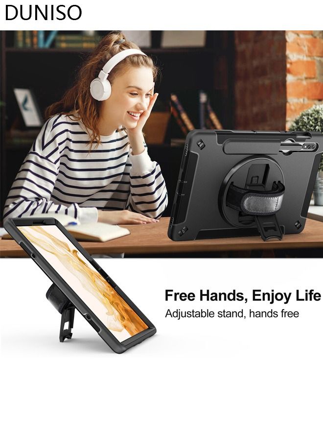 DUNISO Samsung Galaxy Tab S8 / S7 Case 11 Inch Multiple Angle Stand Cover with S Pen Holder zenrich Shockproof Case with Stand Hand Strap for SM-X700/X706/T870/T875/T876-Black - Image 3