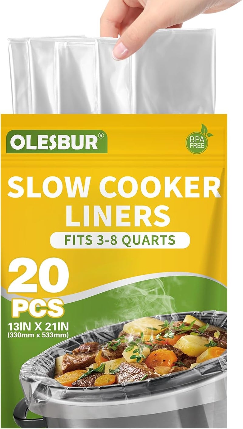 أكياس طهي بطيء من OLESBUR، مقاس 13 × 21 بوصة، 20 قطعة، تناسب 3-8 كوارت، أكياس قدر قابلة للاستخدام مرة واحدة متوافقة مع Crockpot، حجم بيضاوي كبير، أكياس طهي خالية من BPA، ملحقات مطبخ، طهي بسهولة - Image 1