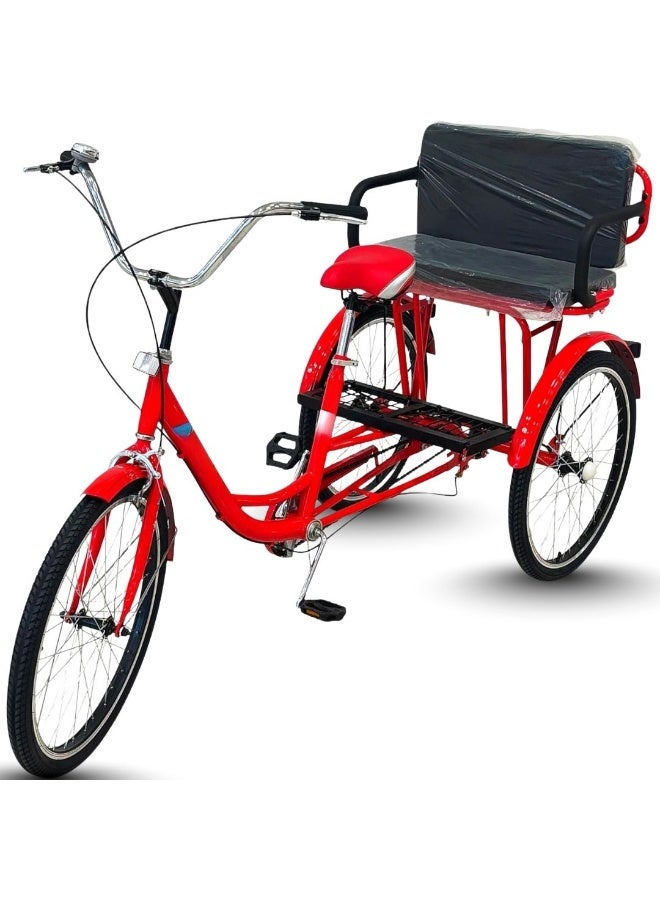Adult Tricycle 24 Inch  Red Comfort Cruiser  Sturdy Steel Frame Adjustable Padded Seat  Chrome Handlebars Single Speed Ideal for Recreation & Daily Transportation - Image 1