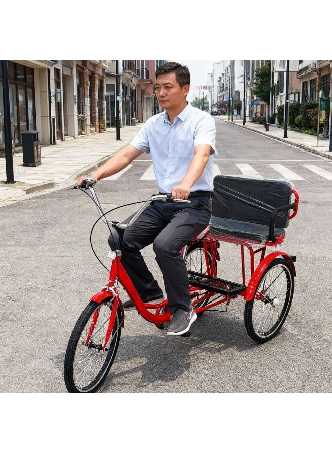 Adult Tricycle 24 Inch  Red Comfort Cruiser  Sturdy Steel Frame Adjustable Padded Seat  Chrome Handlebars Single Speed Ideal for Recreation & Daily Transportation - Image 3