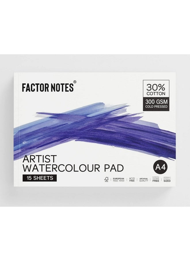 FACTOR NOTES FACTOR NOTES Artist Watercolour Pad: 30% Cotton, 300 GSM, Cold Pressed, Acid-Free Tearable Paper (A4), Oil Paint  - Image 1