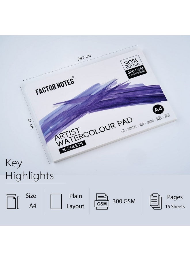 FACTOR NOTES FACTOR NOTES Artist Watercolour Pad: 30% Cotton, 300 GSM, Cold Pressed, Acid-Free Tearable Paper (A4), Oil Paint  - Image 2