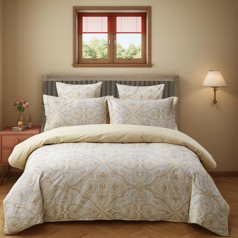 FADFAY Duvet Cover Set Twin XL Paisley Bedding 100% Cotton Ultra Soft Gold Classy Luxurious Bedding with Hidden Zipper Closure 3 Pieces, Twin Extra Long Size for Dorm Room - Image 1