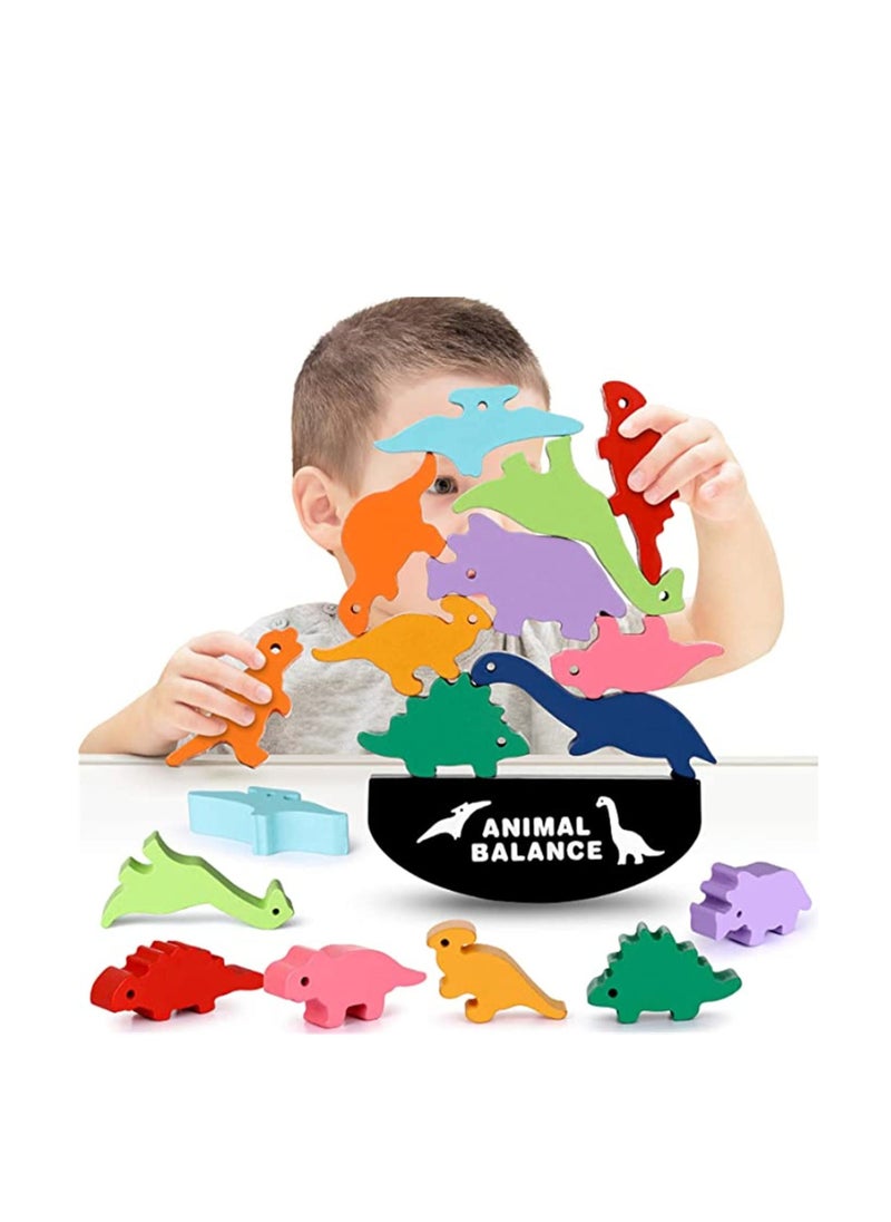 Dinosaur Stacking Toys Balance Wooden Blocks for Kids Boys Fun Toys Educational Game for Kids Fine Motor Skills and Concentration Traning Pre-Schoolers Learning Fine Motor Skills Good Gift  - Image 1