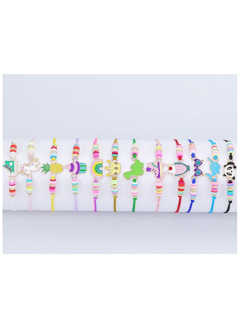 Sweet seven Adorable 12 Pcs Unicorn Friendship Bracelets - Multicolor Woven Pretend Play Bracelets for Kids Birthday Party Favors. Handmade & Adjustable, Perfect for Little Girls' Fun!  - Image 1