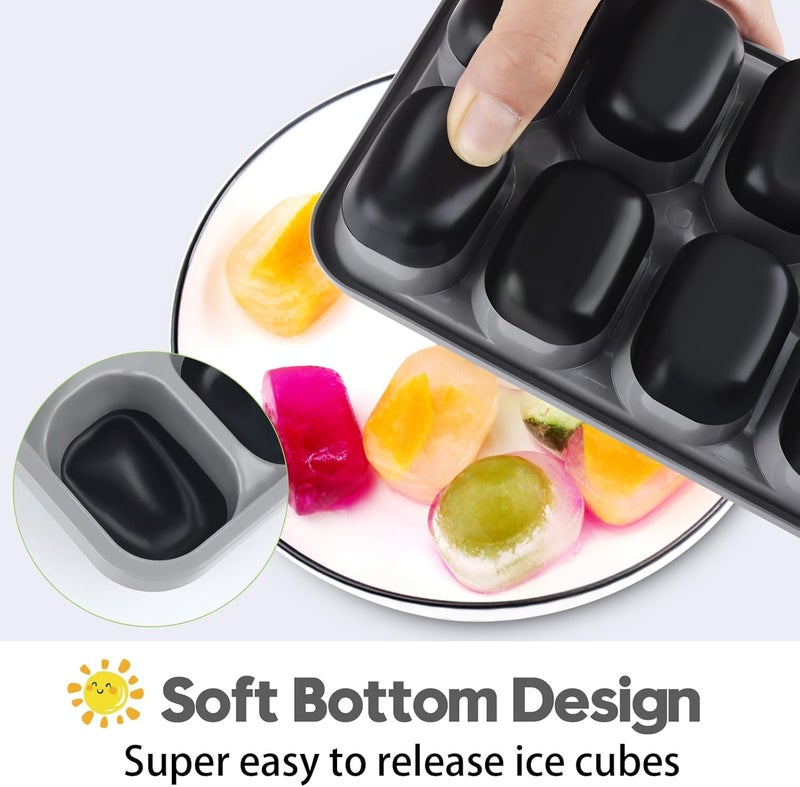 Jrisbo Ice Cube Tray 4 Pack - Easy-Release & Flexible Silicone Ice Cube Trays with Spill-Resistant Lids - Image 3