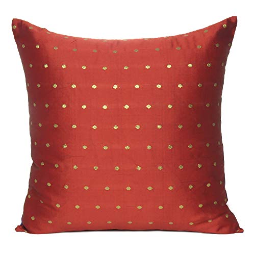 Oussum Throw Cushion Cover Art Silk Pillow Cover Polka Dot Cushion Case Reversible Square Pillow Case for Home Decor Set of 2 (Red & Gray, 12 x 12) - Image 4