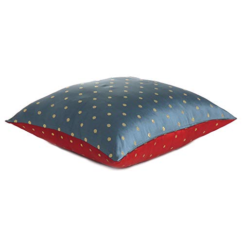 Oussum Throw Cushion Cover Art Silk Pillow Cover Polka Dot Cushion Case Reversible Square Pillow Case for Home Decor Set of 2 (Red & Gray, 12 x 12) - Image 5
