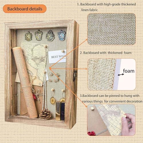Houstimi Original Wood 11x16 Large Shadow Box Frame Deep Shadow Box with Shelves Memorial Shadow Box Display Case with Linen Back for Handicrafts,Picture Frames,Medals, Coins,Pins Collection and More - Image 5