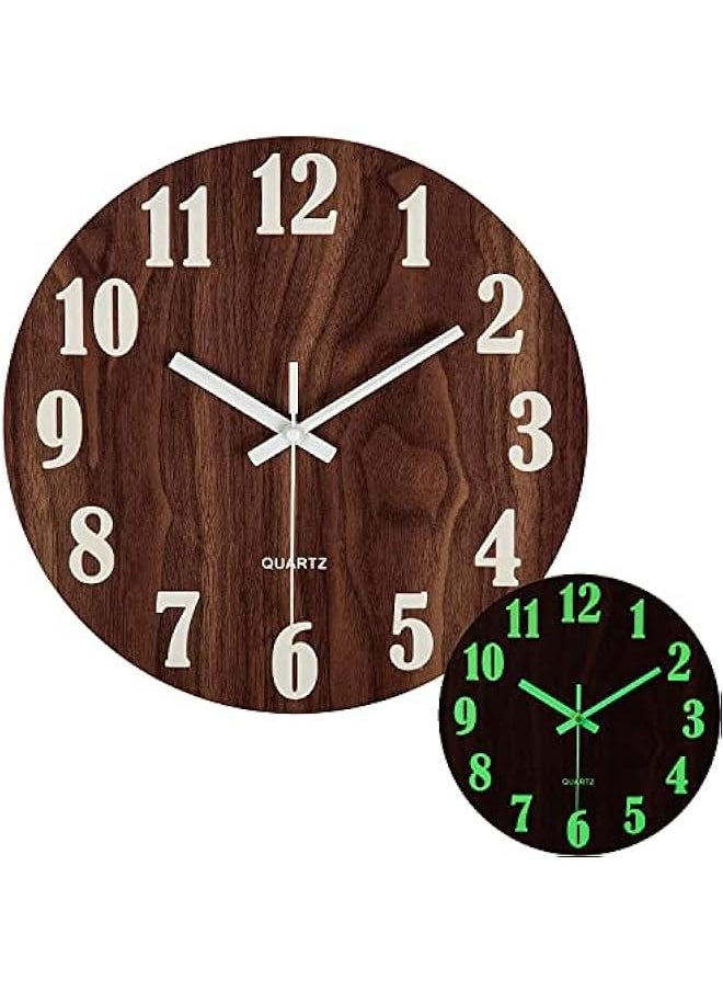 MOXO Luminous Wall Clock 12 Inch Silent Wooden Design Night Lights Round Wall Clock Silent NonTicking  Operated Round Wall Clocks Easy to Read for Living Room Home Office  - Image 1