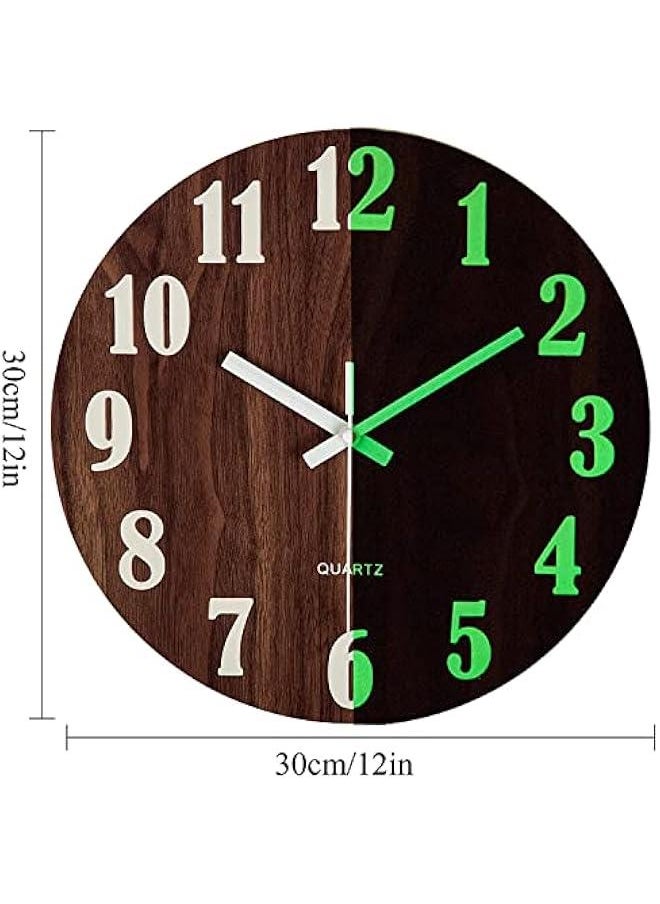 MOXO Luminous Wall Clock 12 Inch Silent Wooden Design Night Lights Round Wall Clock Silent NonTicking  Operated Round Wall Clocks Easy to Read for Living Room Home Office  - Image 2