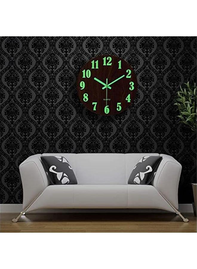 MOXO - Luminous Wall Clock 12 Inch Silent Wooden Design Night Lights Round Wall Clock Silent NonTicking  Operated Round Wall Clocks Easy to Read for Living Room Home Office - Image 1