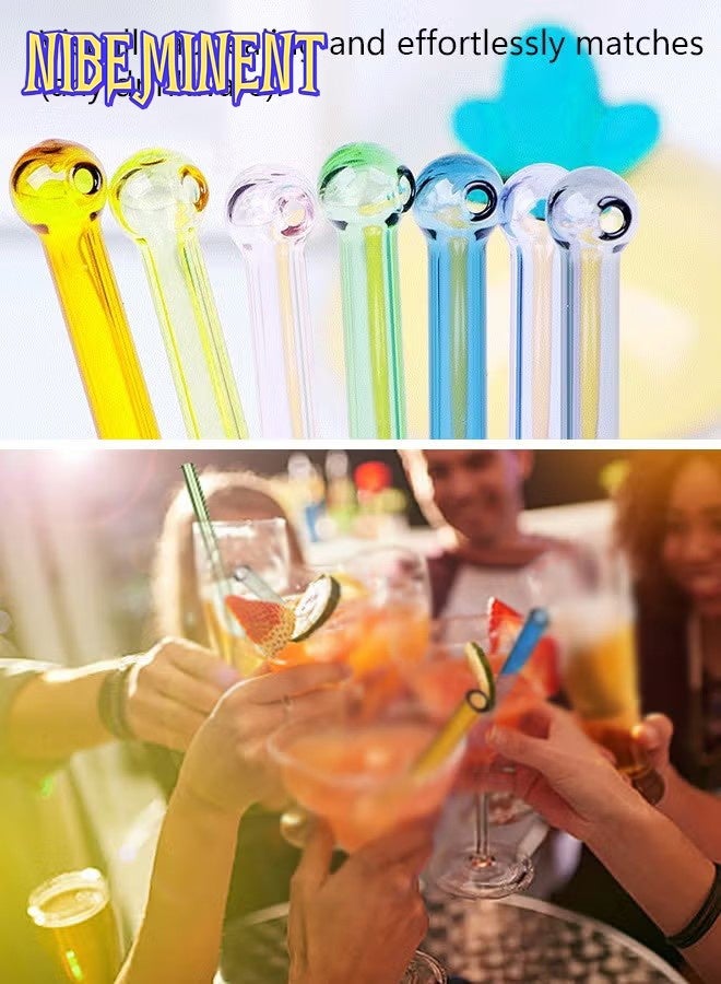 NIBEMINENT Breakproof Glass Straws - Durable Reusable Glass Straws 8 Pack with 1 Cleaning Brush for Drinks, Herbs, Smoothies, Aromatherapy（Multi-Color） - Image 3