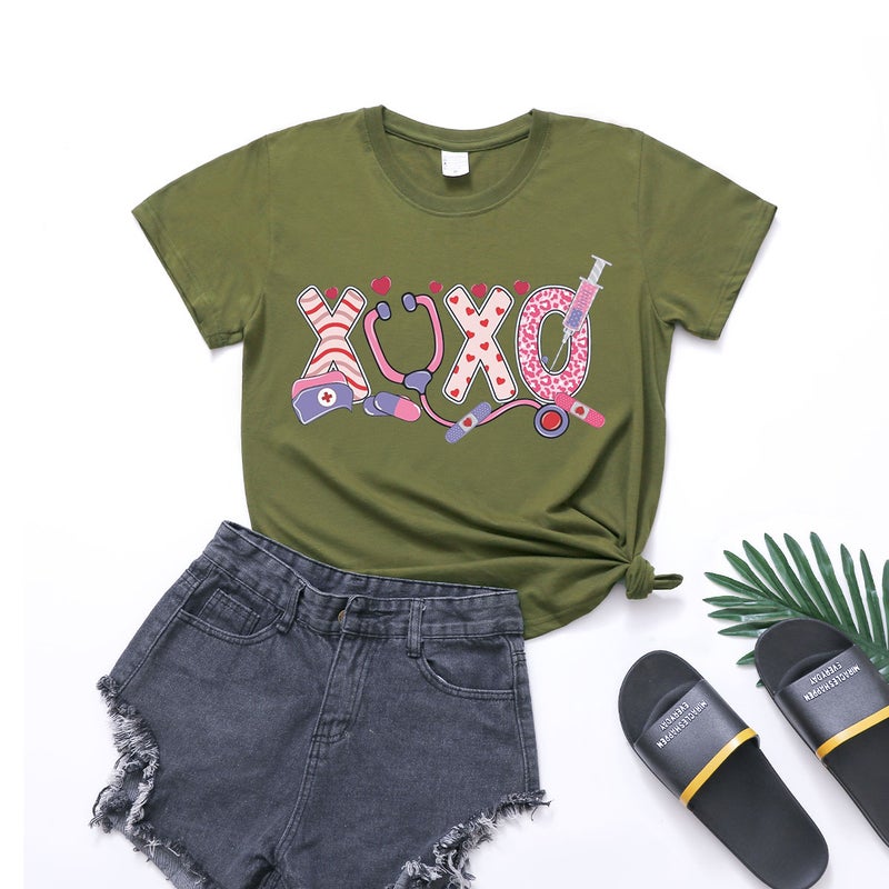 Independent Station 2023 New Independent Station International Nurse Festival Xoxo Letter Printed Round Neck Short Sleeve T-Shirt For Women - Image 1