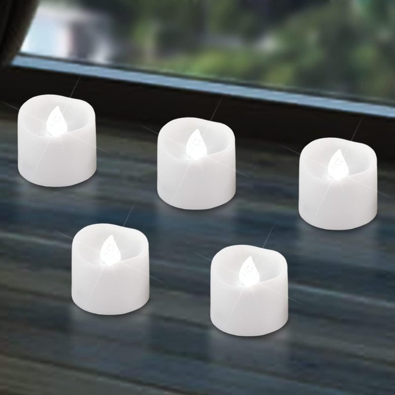Flickering Flameless Tea Lights: White Battery Operated Votives - Timer Feature Led Tealights for Halloween Decor - Image 1