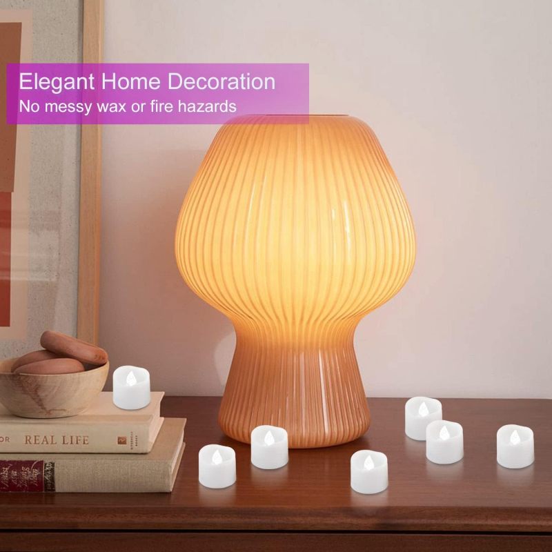 Flickering Flameless Tea Lights: White Battery Operated Votives - Timer Feature Led Tealights for Halloween Decor - Image 4