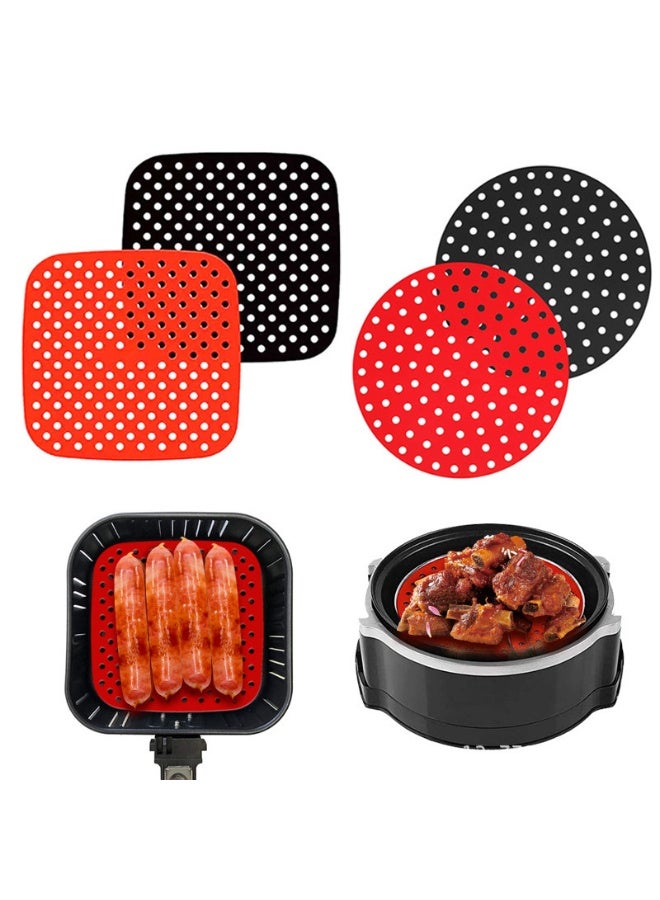 هومستر طقم 4 قطع بطانة سيليكون للقلاية الهوائية (2 مربعة + 2 دائرية) - حصائر مقاومة للحرارة غير لاصقة، تناسب قلايات فيليبس وكوسوري ونينja، للطراز السلة والفرن - Image 1