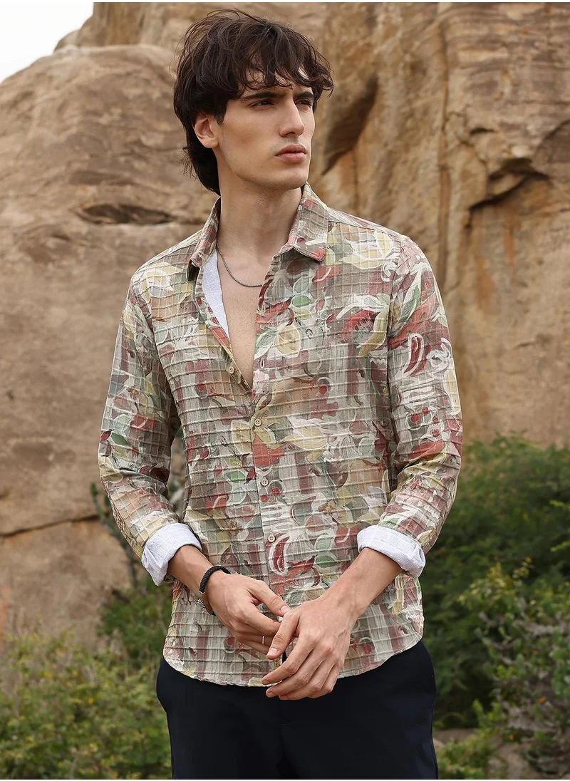 Campus Sutra Artistic Botanical Shirt