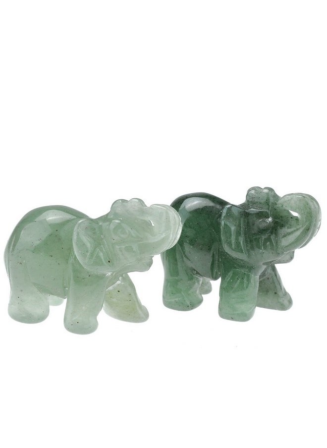Jovivi Jovivi 2 Pcs Natural Carved Healing Gemstones Crystal Elephant Figurines Statues 1.5'' Home Room Decor Desk Decoration Christmas Ornaments in Gift Box - Green Aventurine  - Image 1