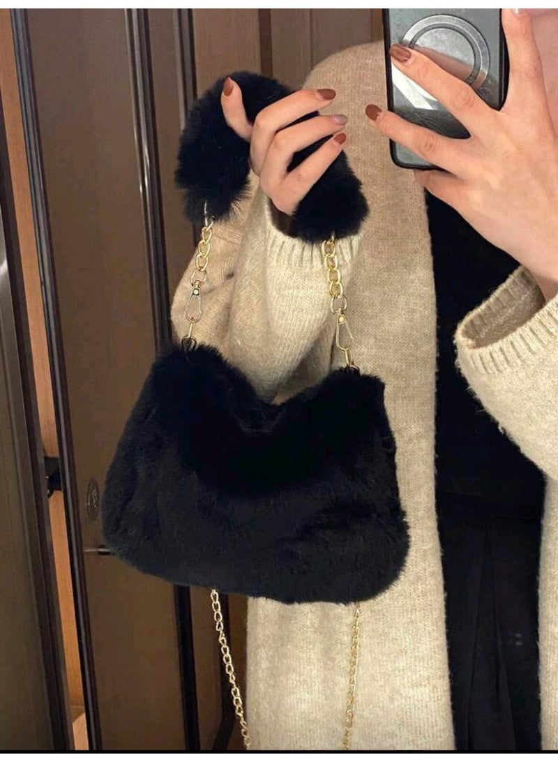 شي إن تصميم جديد لحقيبة كتف نسائية صغيرة أنيقة بسلسلة من الفرو، حقيبة مربعة صغيرة بتصميم كوري لخريف وشتاء - Image 5