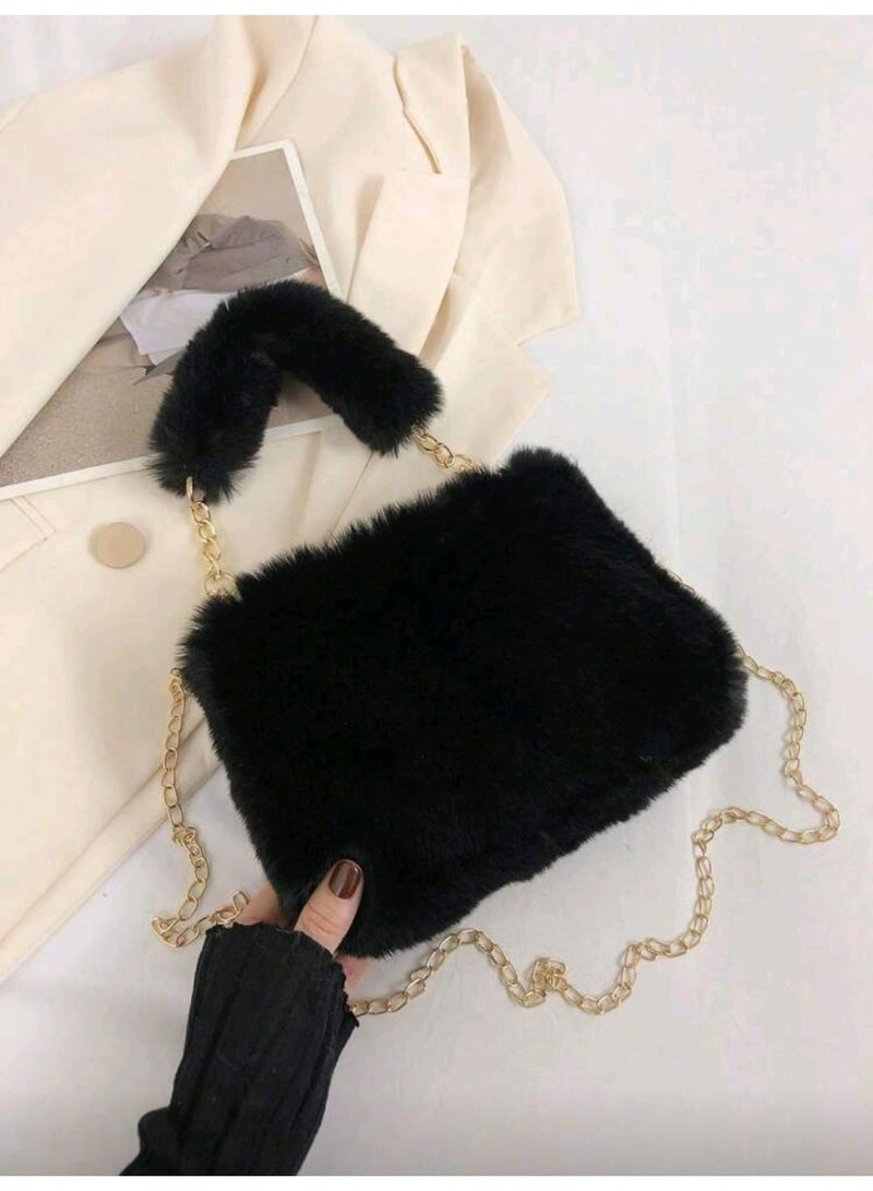 شي إن تصميم جديد لحقيبة كتف نسائية صغيرة أنيقة بسلسلة من الفرو، حقيبة مربعة صغيرة بتصميم كوري لخريف وشتاء - Image 4