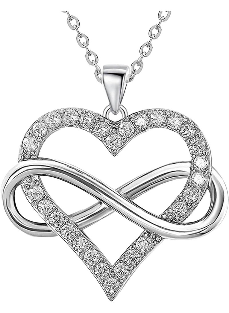 قلادة قلب اللانهاية للنساء، قلادة قلب الحب مرصعة بزركونيا مكعب، قلادة قلب من الفضة الإسترلينية عيار 925 للحبيبة - Image 1