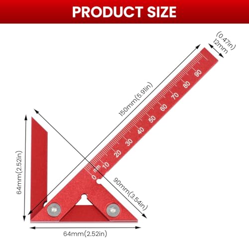 Serplex® Right Angle Scribing Ruler for Woodwork Red Aluminum Alloy Multi-Angle Ruler Measuring Ruler Right Angle Finder Laser Etched Woodwork Straight Ruler for Marking, Measuring - Image 2
