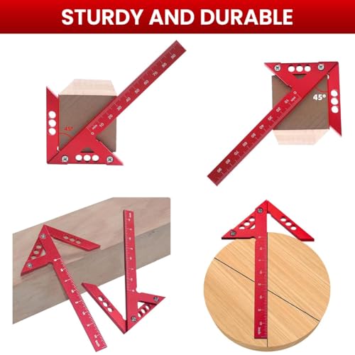 Serplex® Right Angle Scribing Ruler for Woodwork Red Aluminum Alloy Multi-Angle Ruler Measuring Ruler Right Angle Finder Laser Etched Woodwork Straight Ruler for Marking, Measuring - Image 4